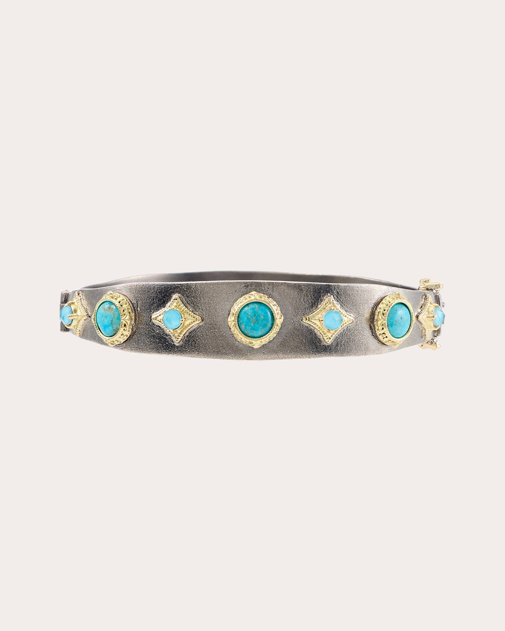 Old World Rhodium Plated Sterling Silver 18K Gold Turquoise Bracelet
