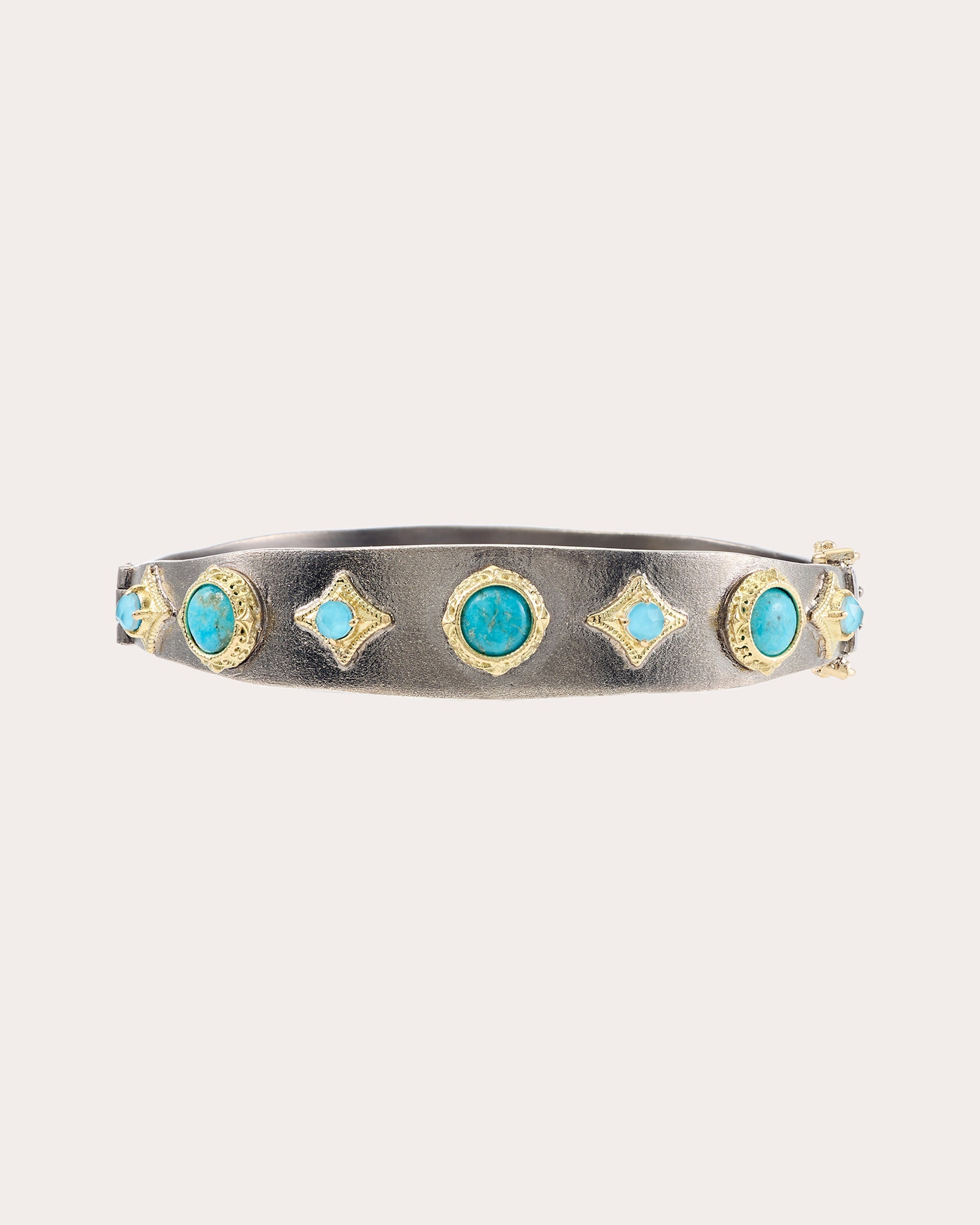 Old World Rhodium Plated Sterling Silver 18K Gold Turquoise Bracelet