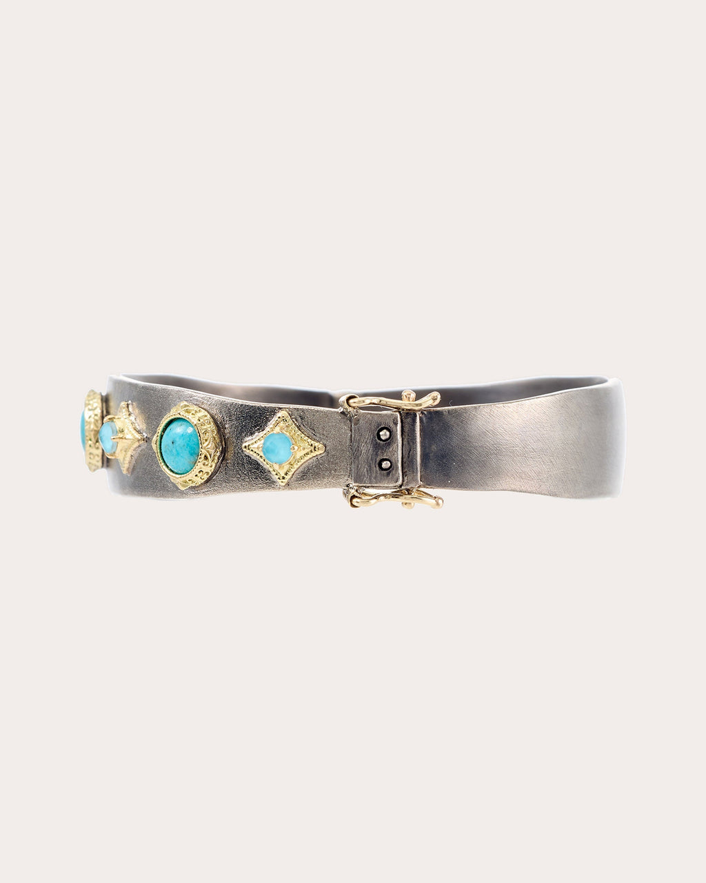 Old World Rhodium Plated Sterling Silver 18K Gold Turquoise Bracelet