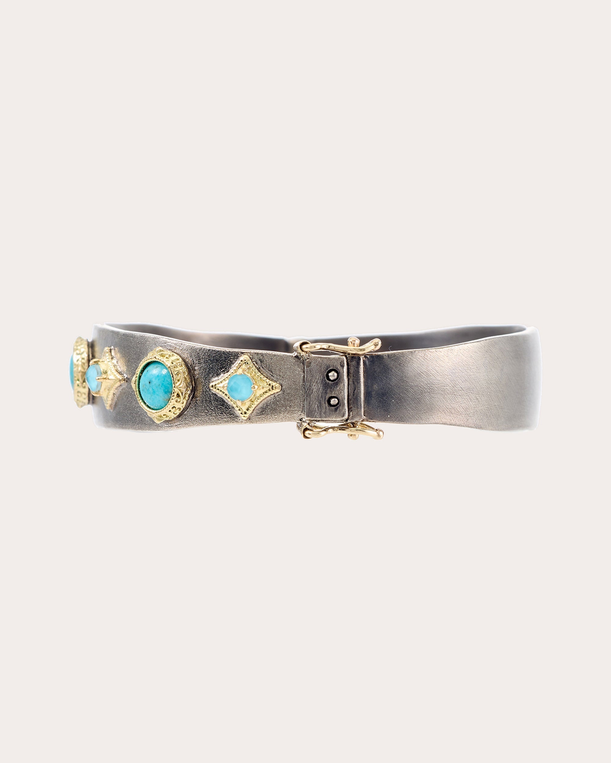 Old World Rhodium Plated Sterling Silver 18K Gold Turquoise Bracelet