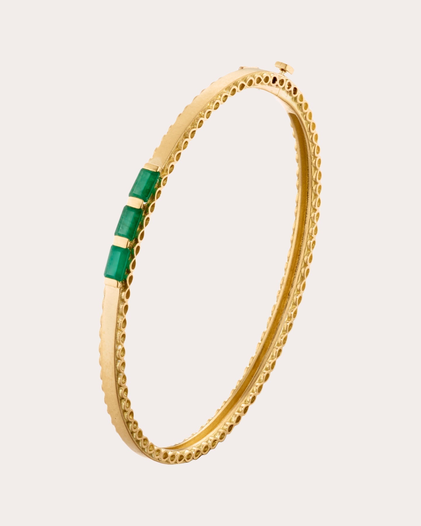 Three in a Row 18K Gold Emerald Bangle