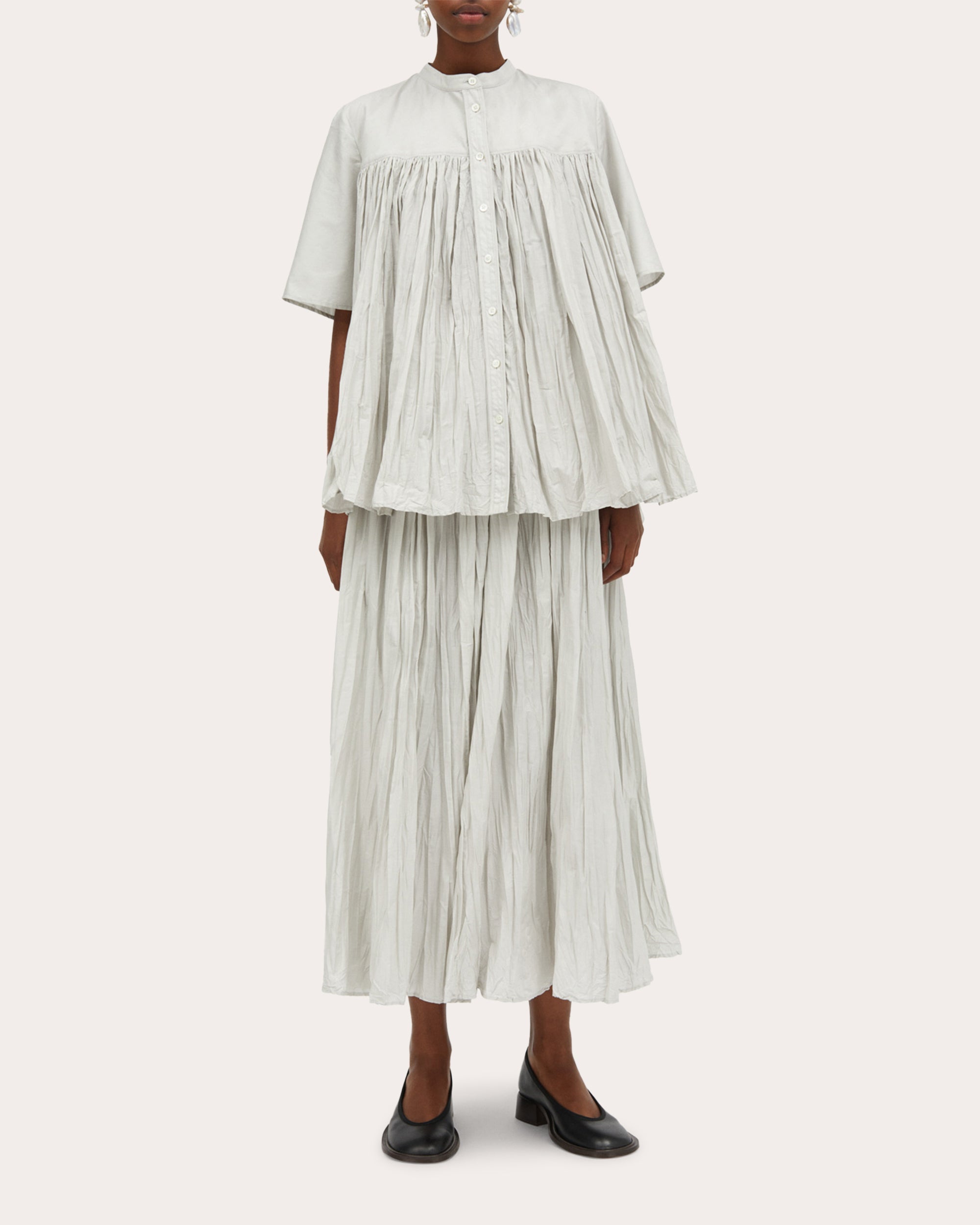 Niki Cotton-Plissé Midi Skirt