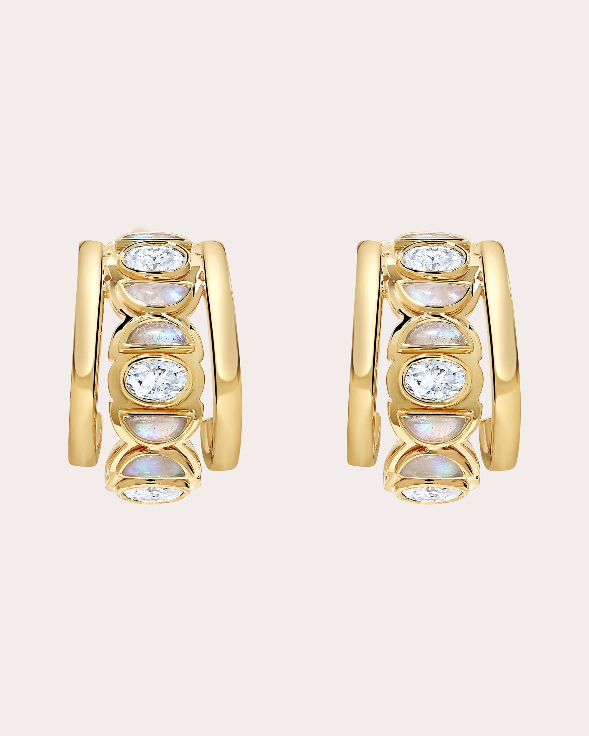 Bebe 18K Gold Moonstone and Diamond Hoop Earrings
