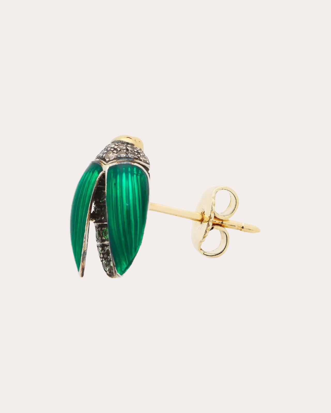Mini Scarab 18K Gold Silver Enamel and Diamond Single Earring