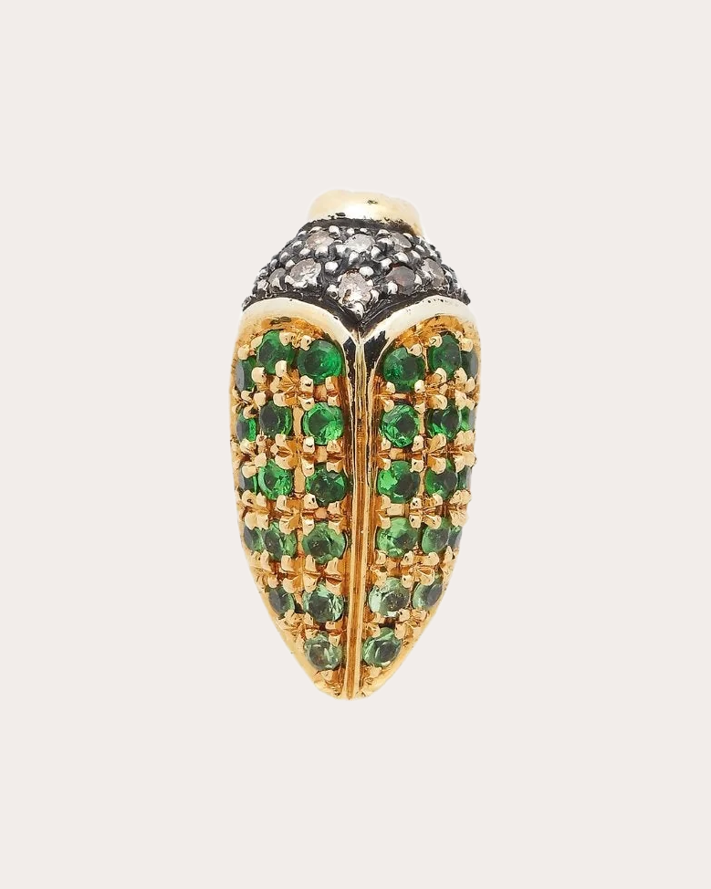 Mini Scarab 18K Gold Silver and Multi-Stone Single Earring