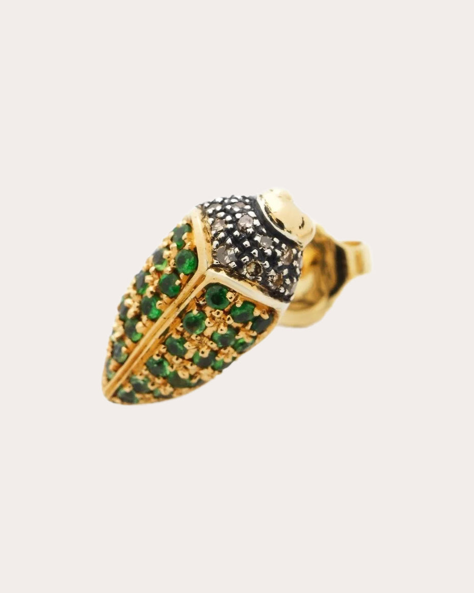 Mini Scarab 18K Gold Silver and Multi-Stone Single Earring