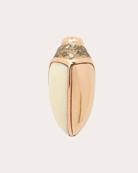 Mini Scarab 18K Gold Carved Mammoth and Diamond Single Earring