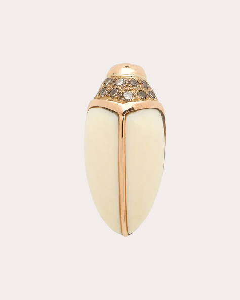 Mini Scarab 18K Gold Carved Mammoth and Diamond Single Earring