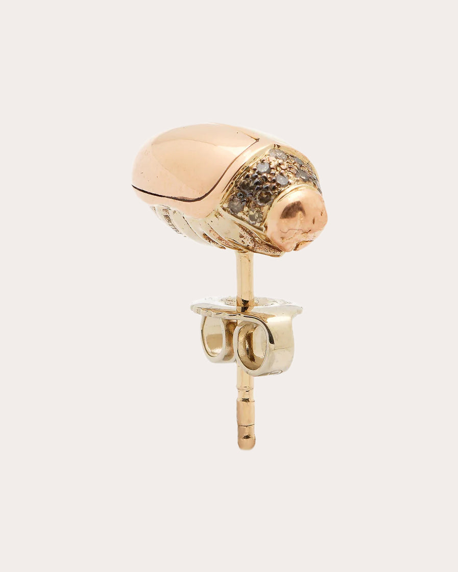 Mini Scarab 18K Gold Carved Mammoth and Diamond Single Earring