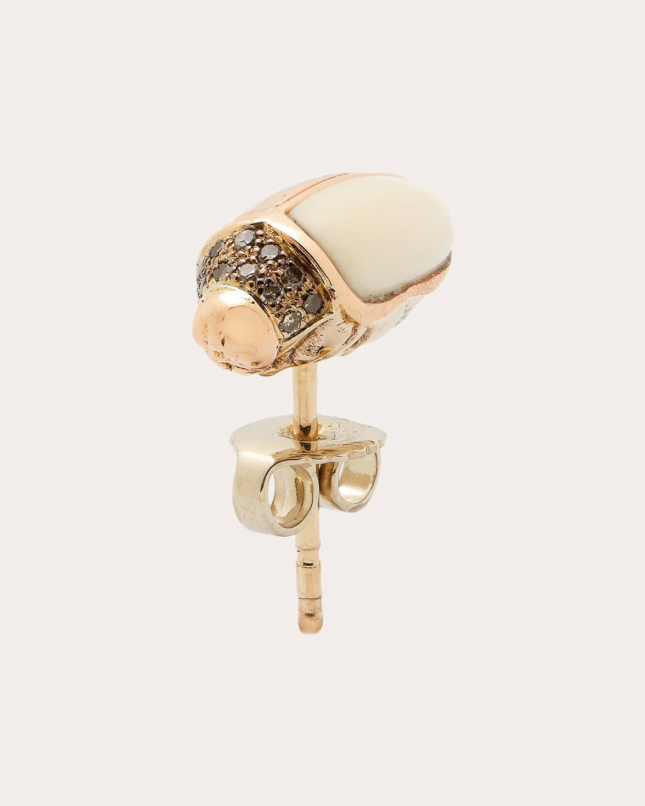 Mini Scarab 18K Gold Carved Mammoth and Diamond Single Earring