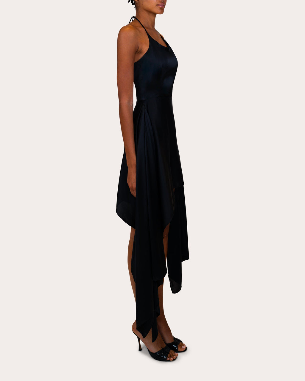 Pooja Asymmetric Satin Halterneck Mini Dress