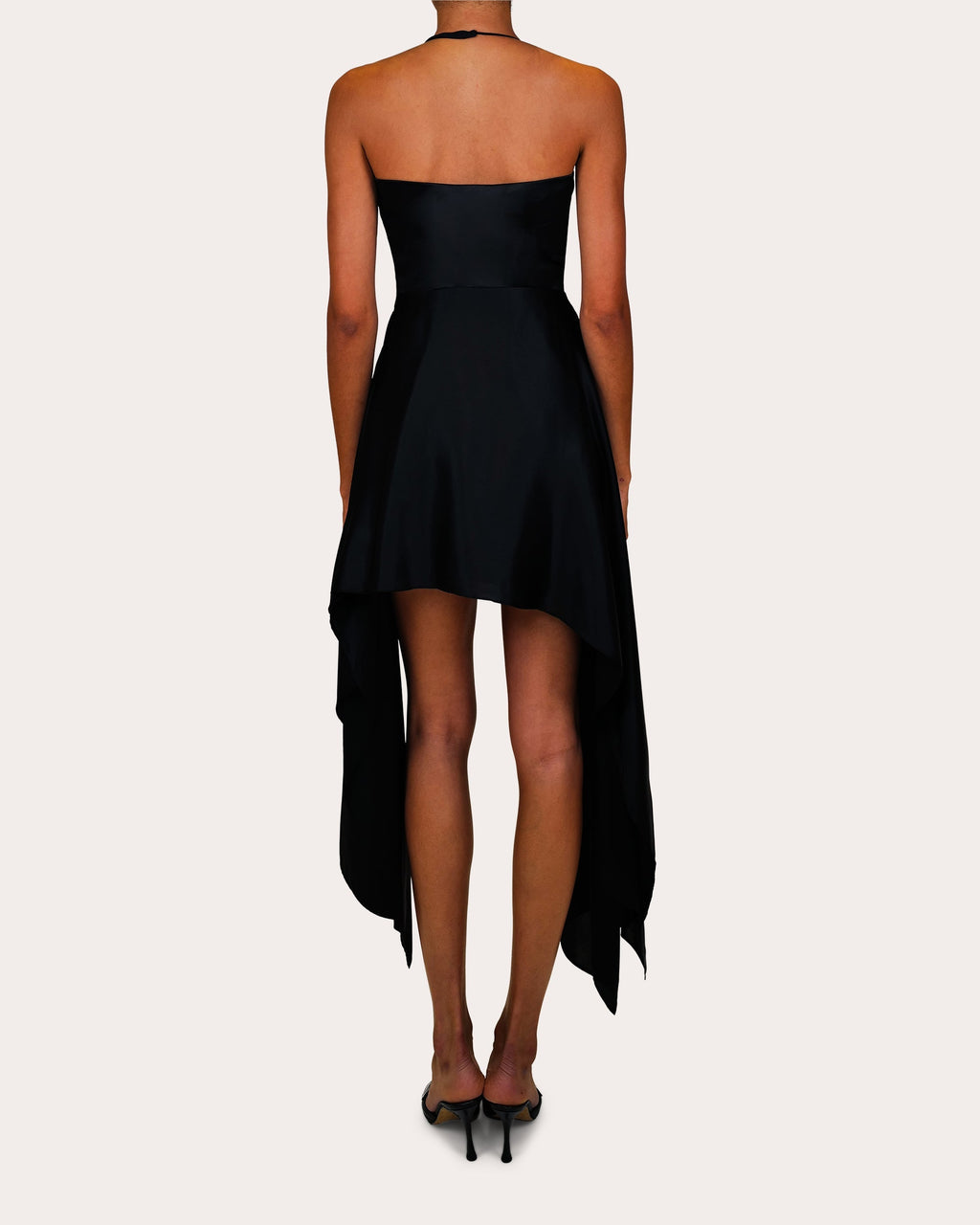 Pooja Asymmetric Satin Halterneck Mini Dress