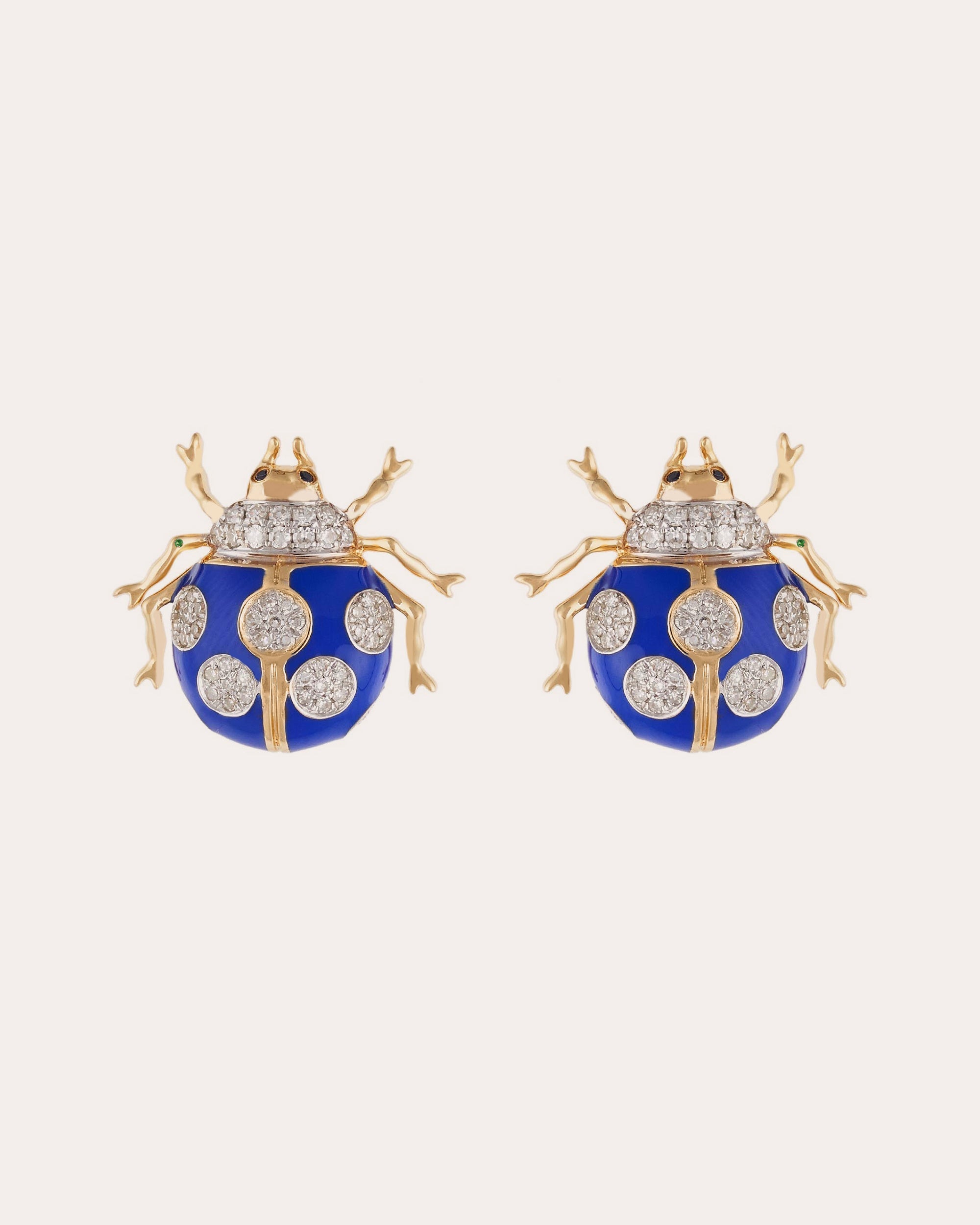 Ladybug 18K Gold Enamel Diamond and Sapphire Stud Earrings