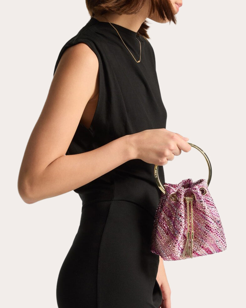 Bon Bon Crystal-Embellished Satin Bucket Bag
