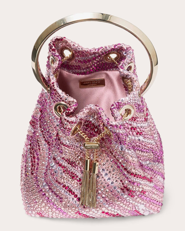 Bon Bon Crystal-Embellished Satin Bucket Bag