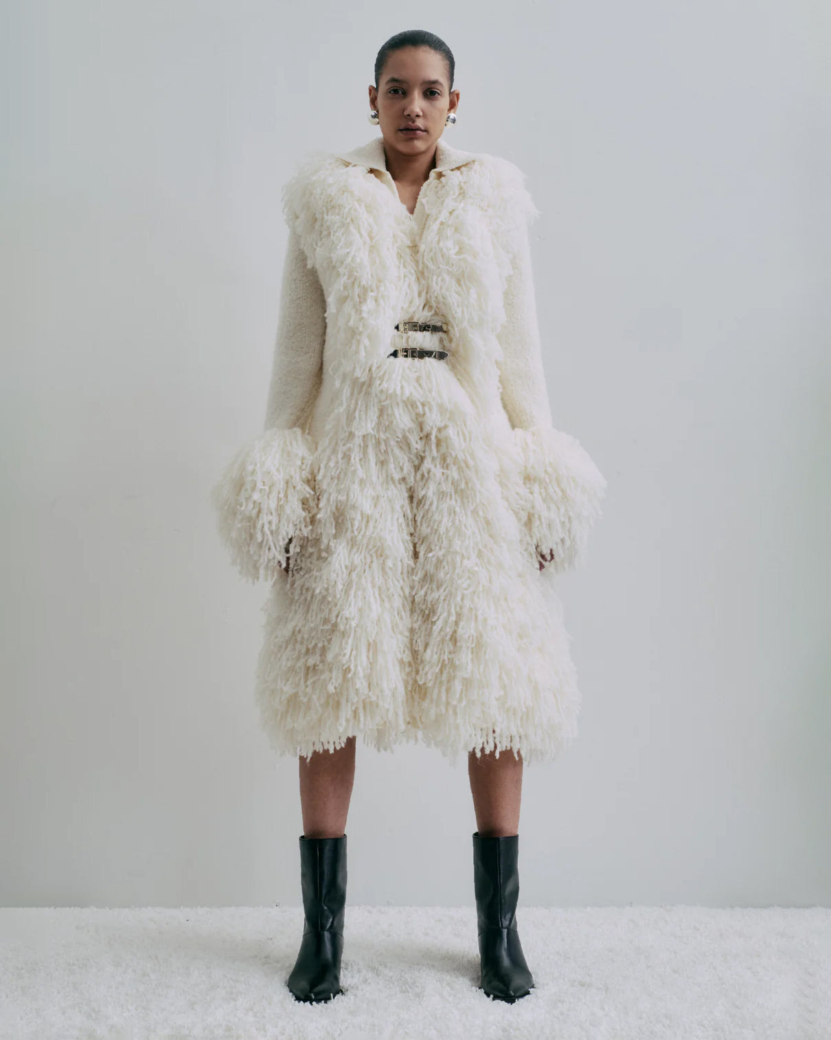 Fringed Wool Bouclé Knit Coat