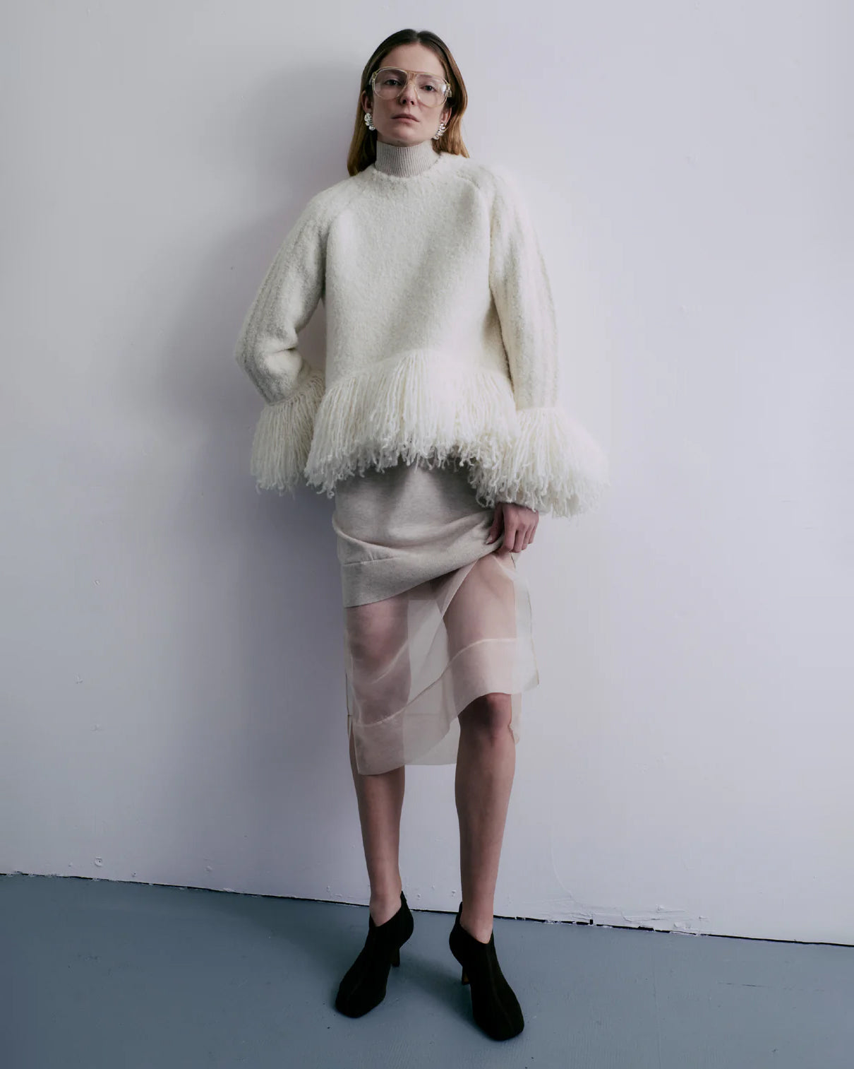 Fringed Wool Bouclé Knit Sweater