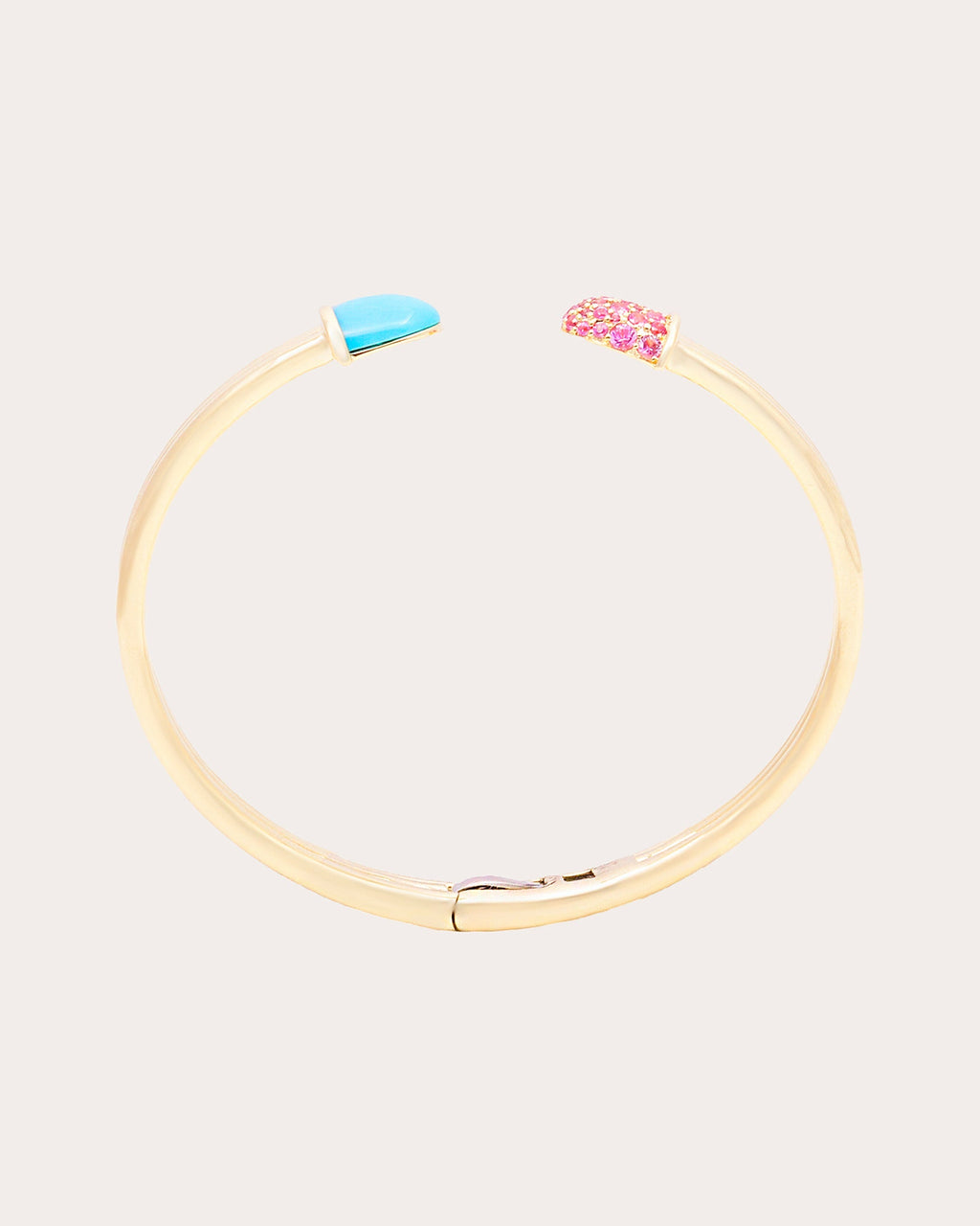 Found Cap 14K Gold Turquoise and Pink Sapphire Cuff