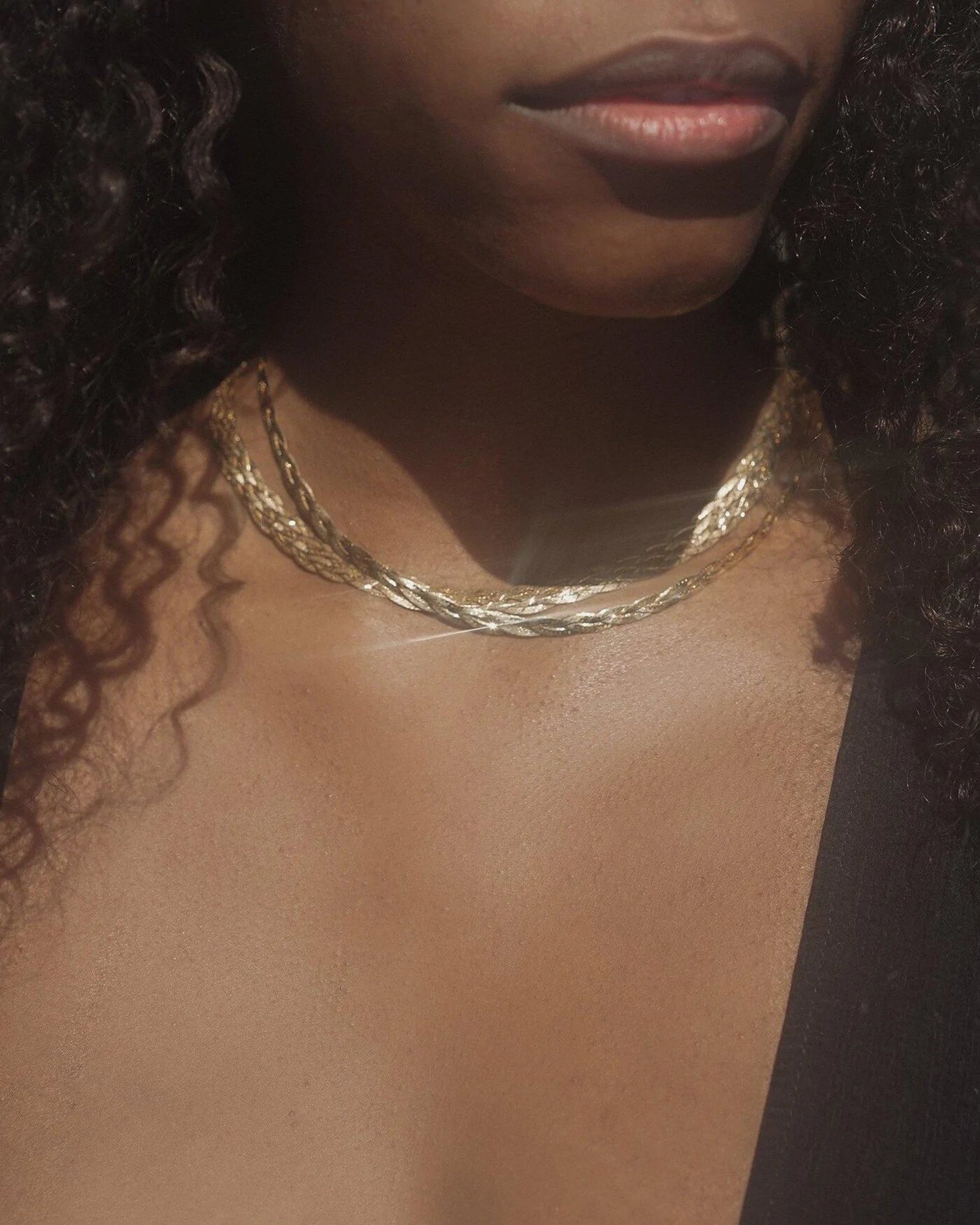 Gold-Plated Braided Herringbone Chain Necklace