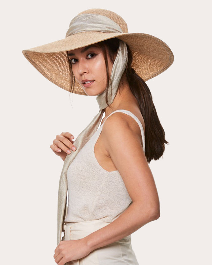 Bunny Metallic Scarf-Trimmed Sun Hat
