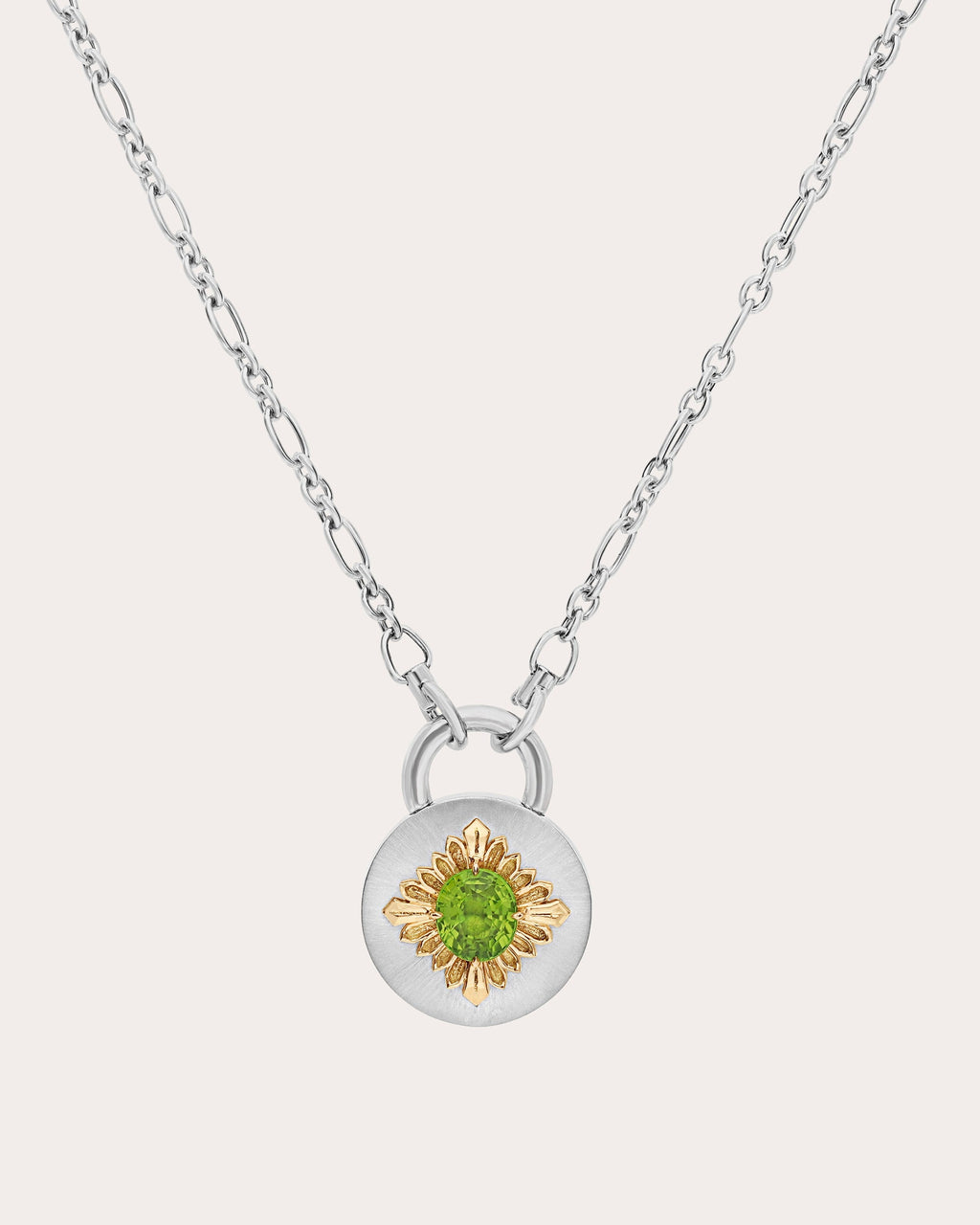 Tag 18K Gold Recycled Sterling Silver and Peridot Pendant Necklace