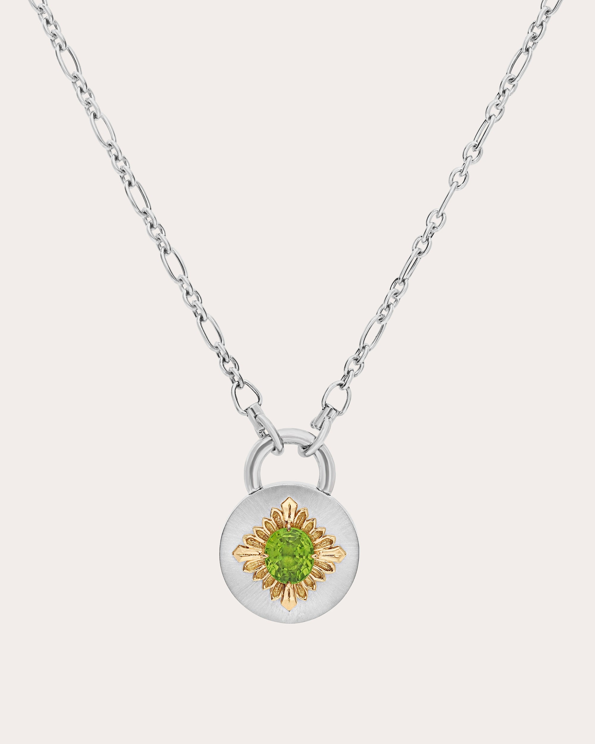 Tag 18K Gold Recycled Sterling Silver and Peridot Pendant Necklace