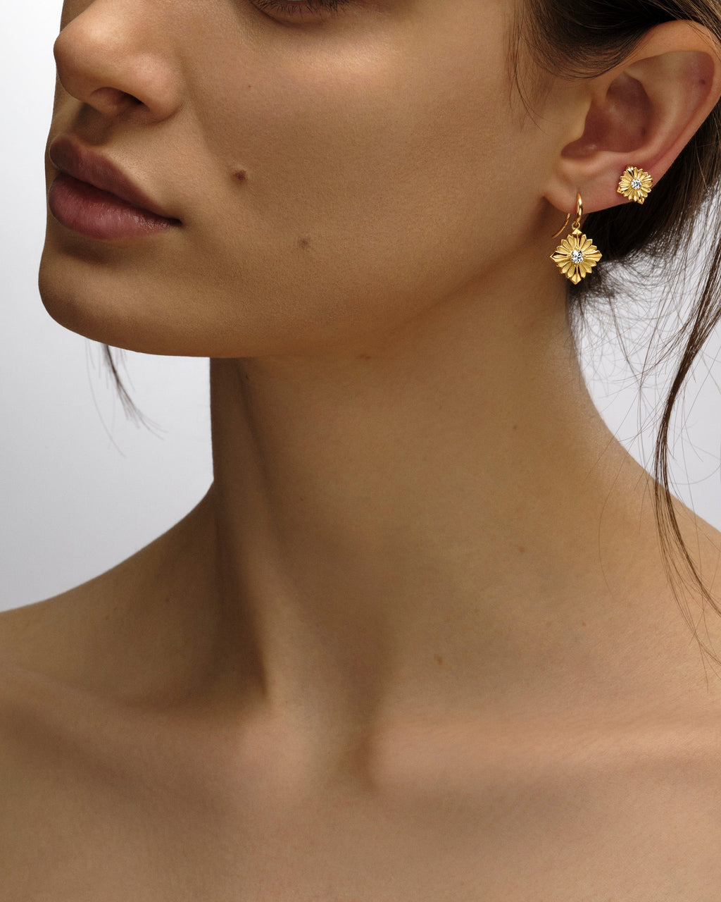 Stamp 18K Gold Diamond Earrings