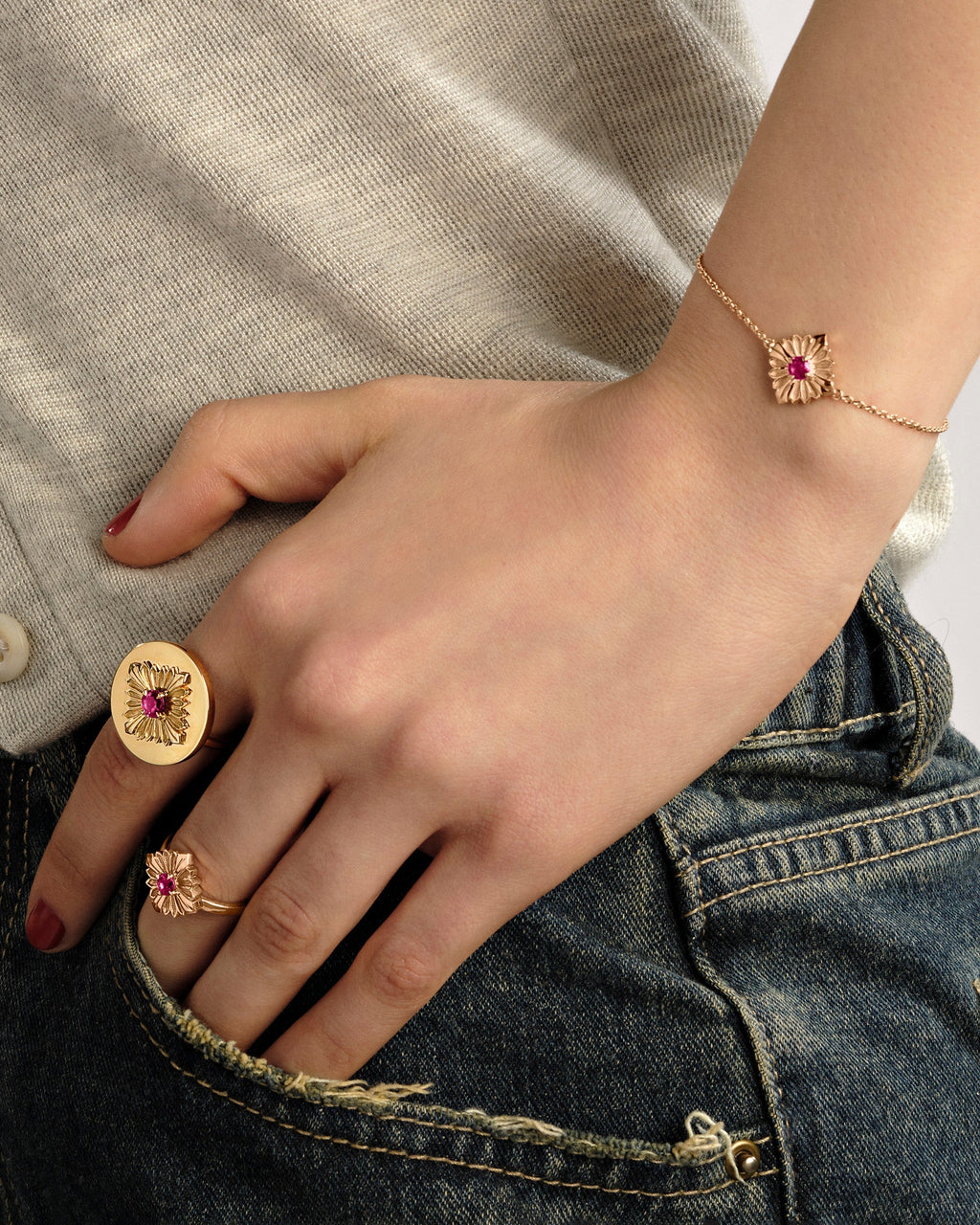 Stamp 18K Gold Rubellite Bracelet