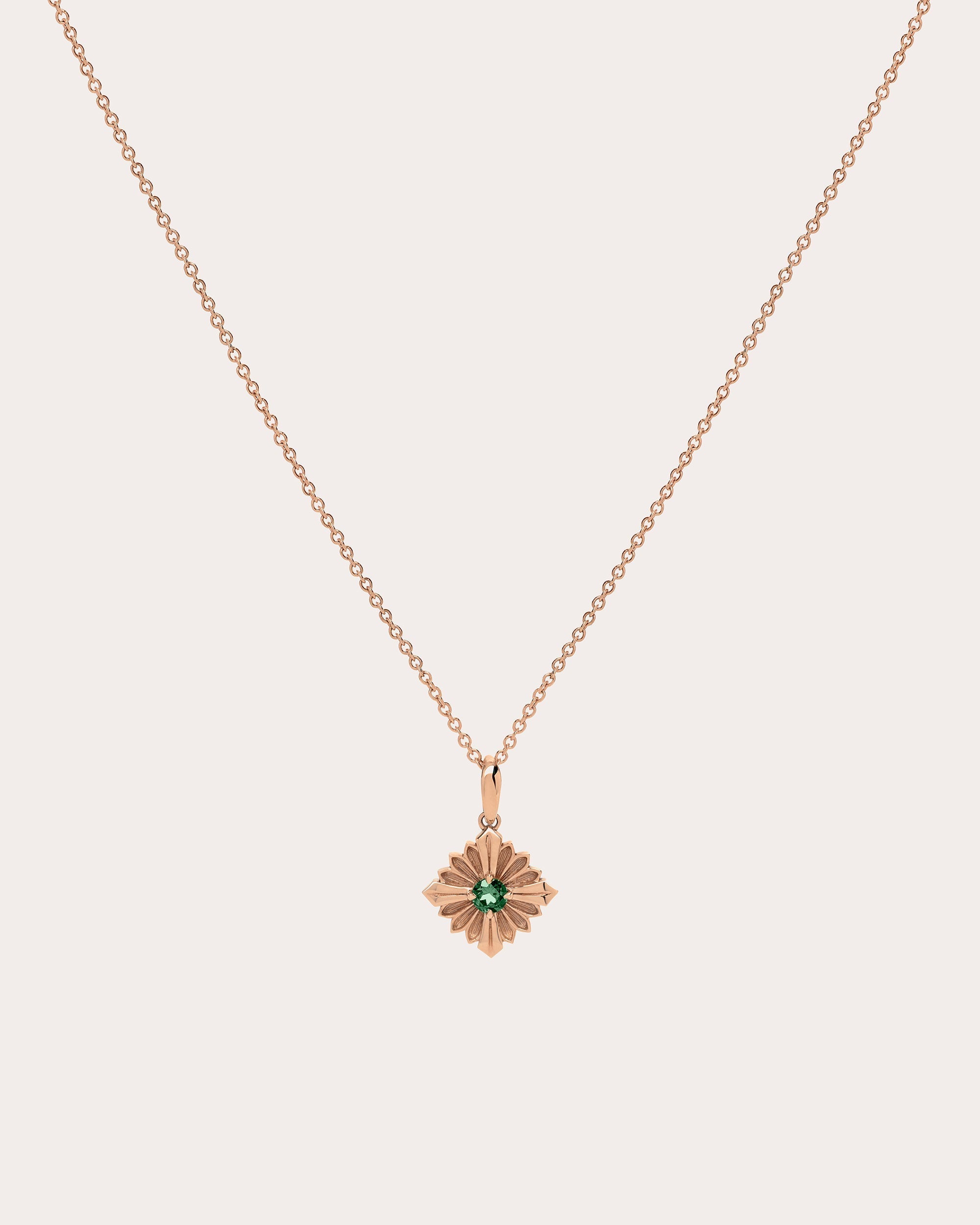 Stamp 18K Gold Green Tourmaline Pendant Necklace