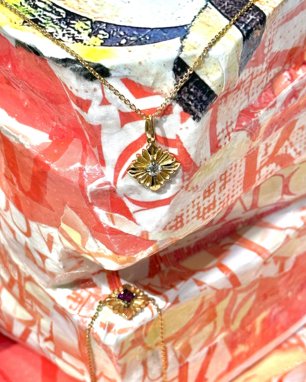 Stamp 18K Gold Diamond Pendant Necklace
