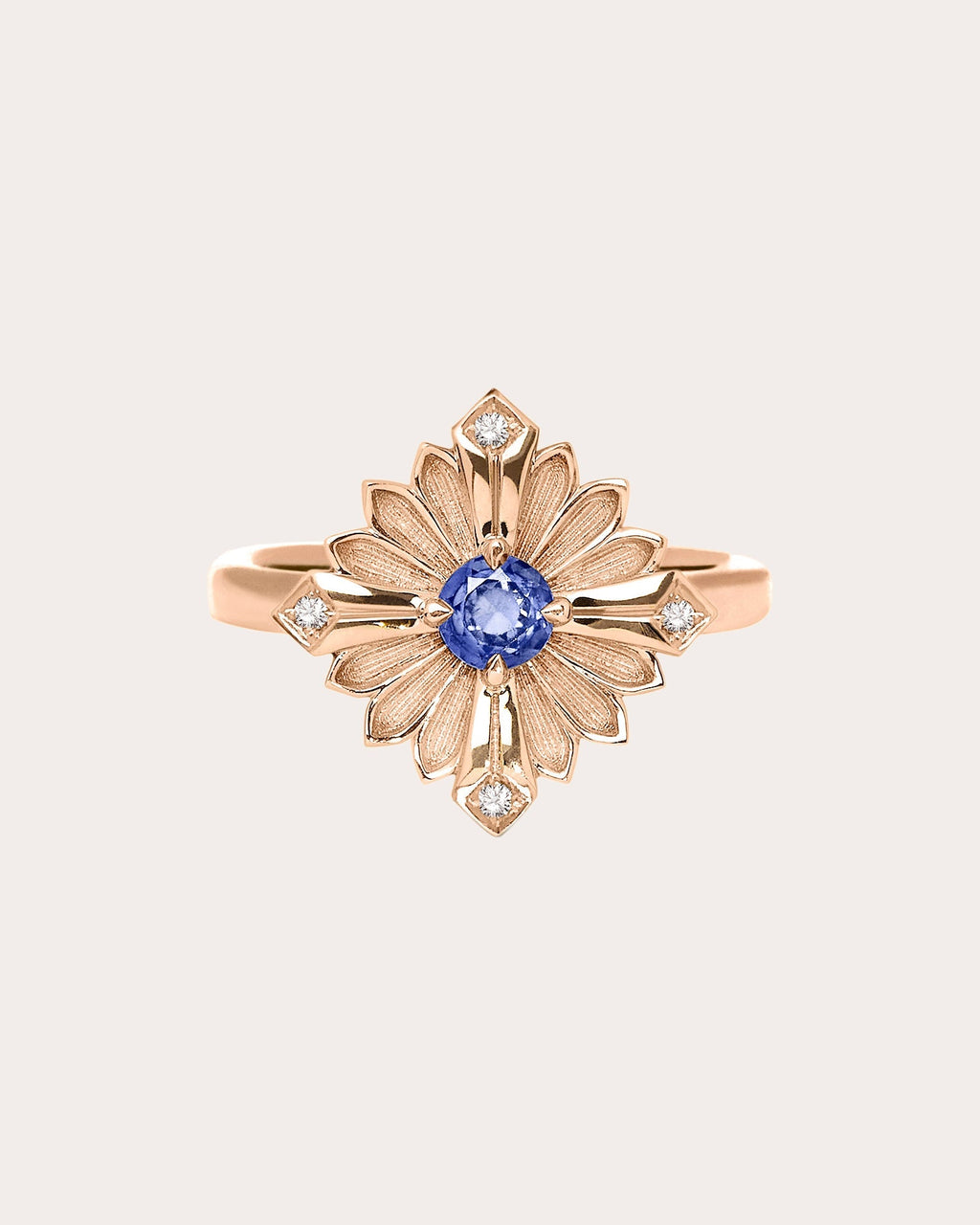 Large Stamp 18K Gold Tanzanite and Diamond Ring