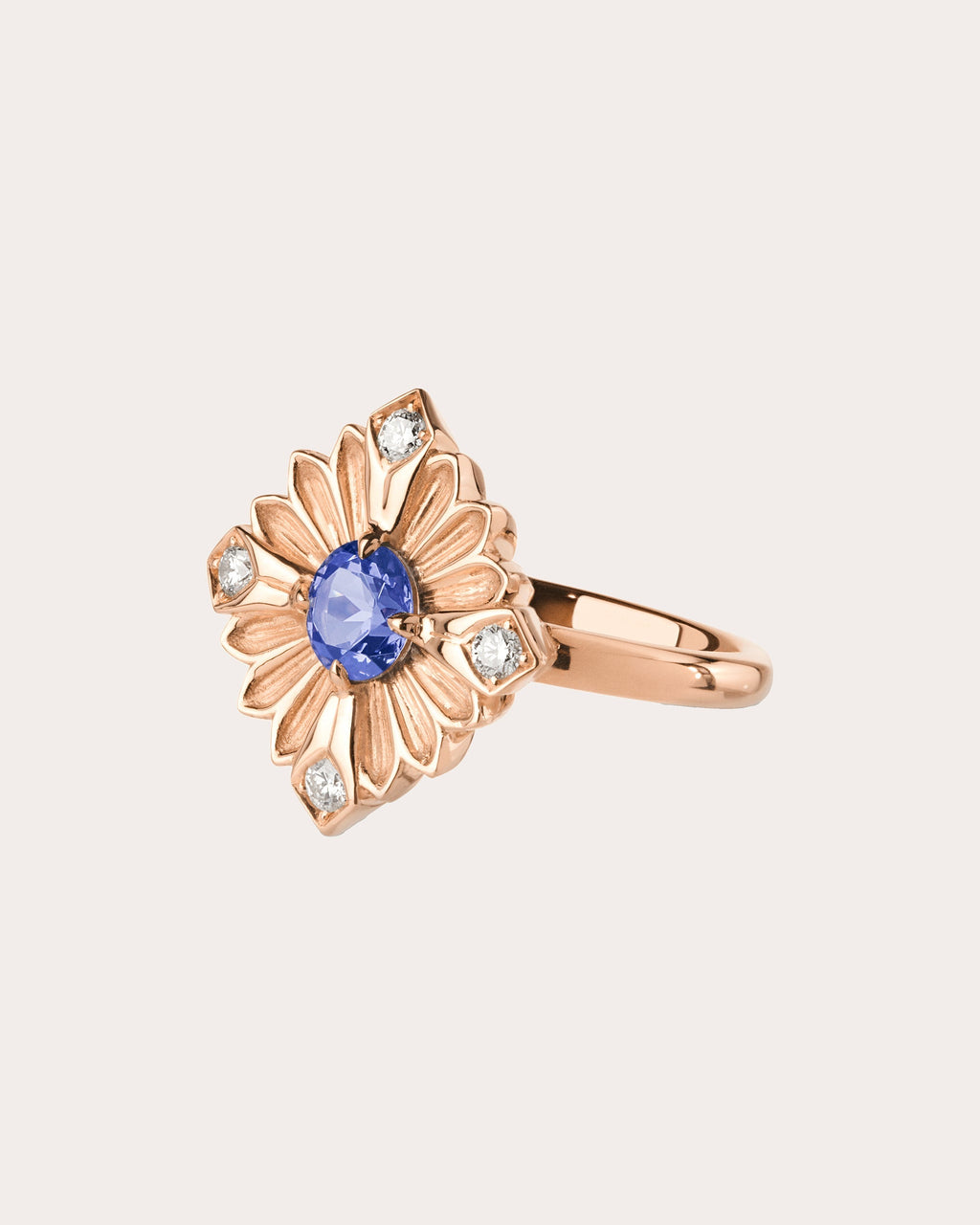 Large Stamp 18K Gold Tanzanite and Diamond Ring