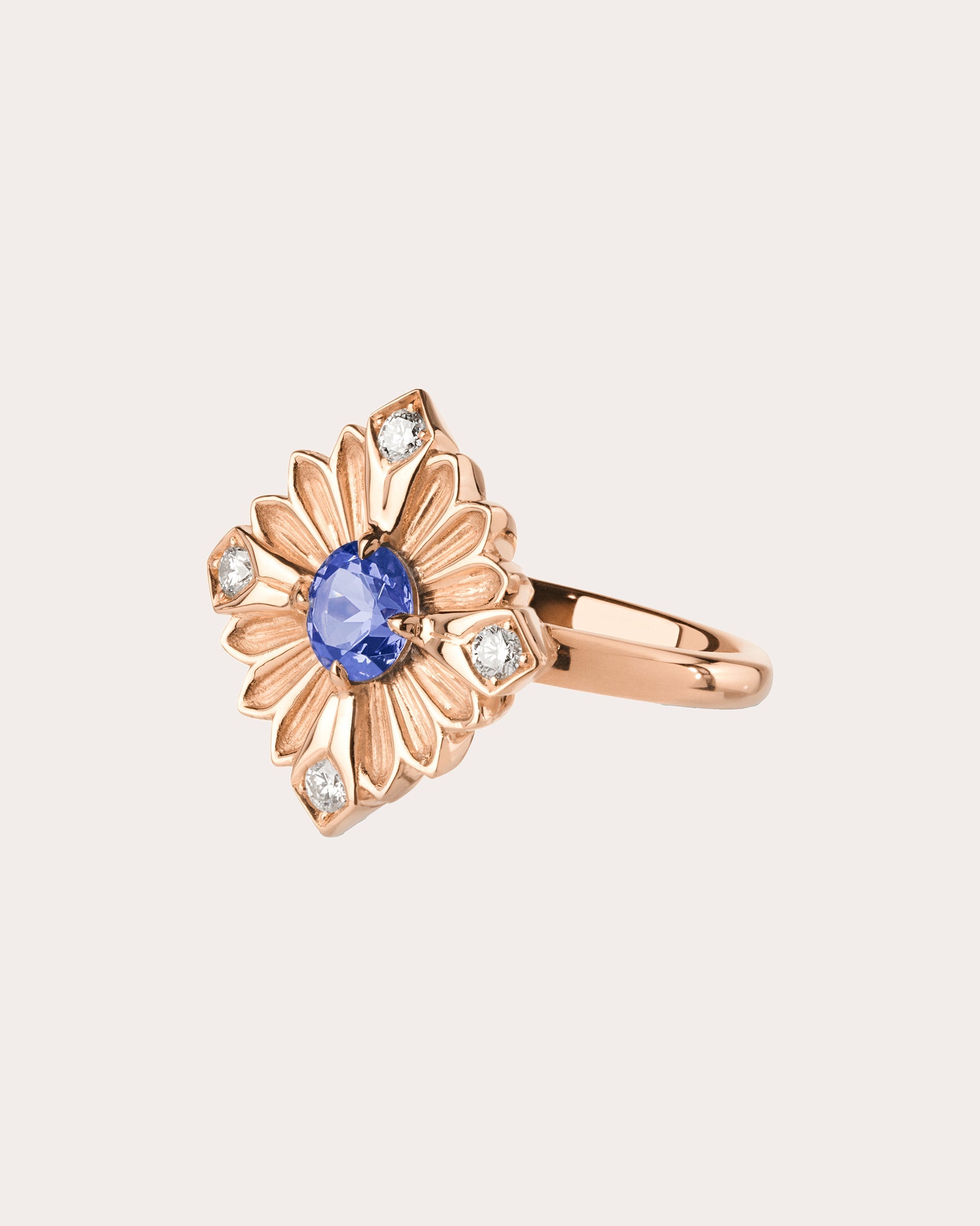 Large Stamp 18K Gold Tanzanite and Diamond Ring