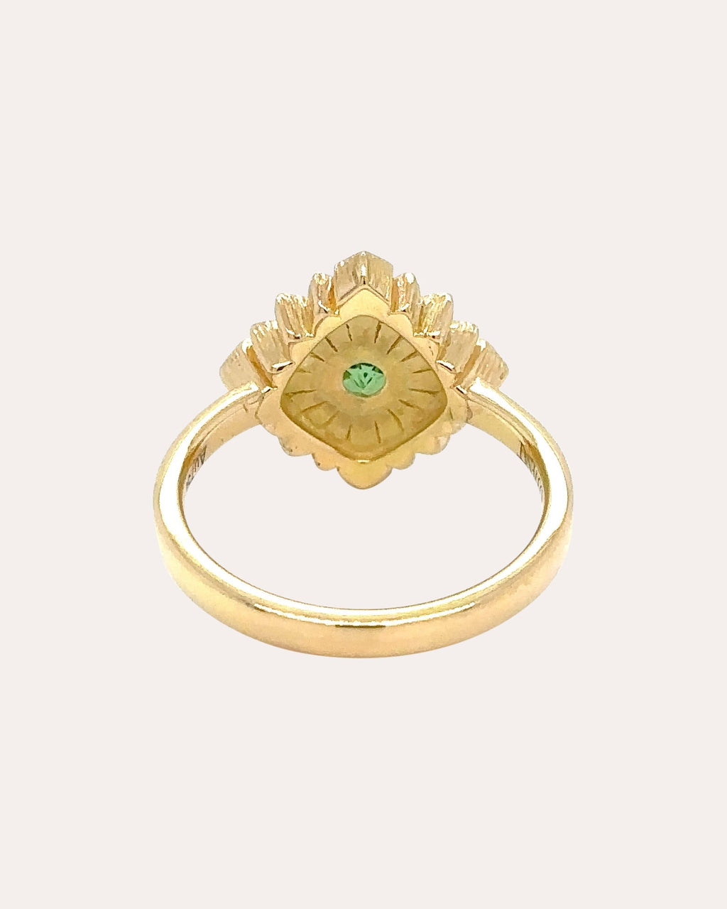 Large Stamp 18K Gold Peridot and Diamond Ring