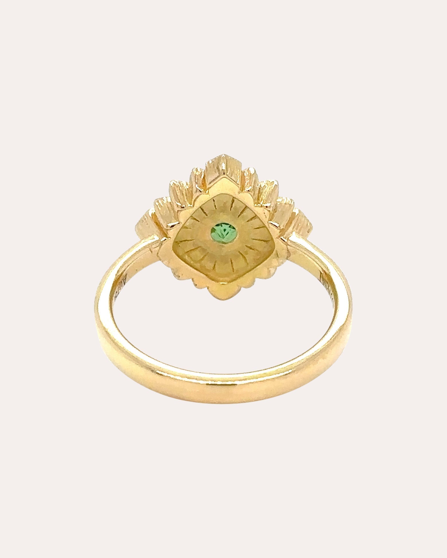 Large Stamp 18K Gold Peridot and Diamond Ring