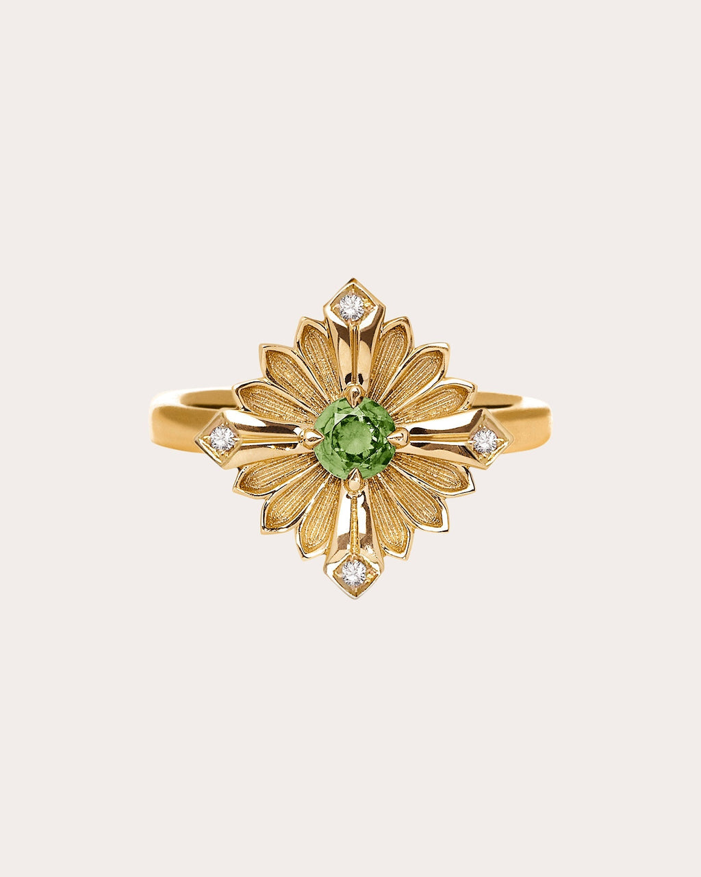 Large Stamp 18K Gold Peridot and Diamond Ring