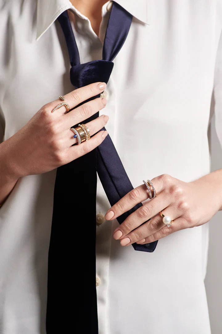 Tube 14K Gold Diamond Double Ring Set