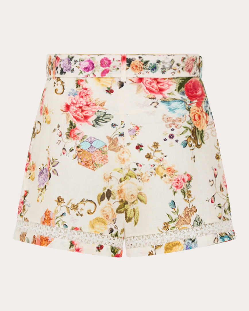 High-Waist Lace Linen Shorts