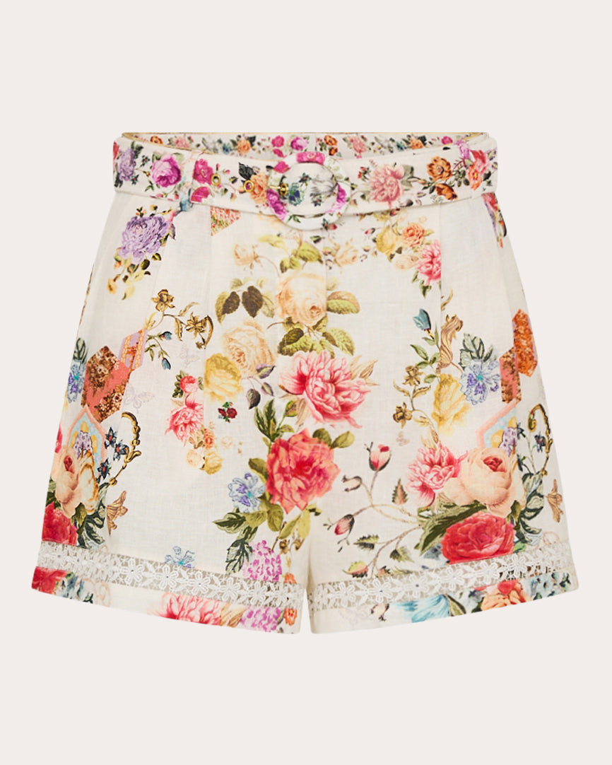 High-Waist Lace Linen Shorts