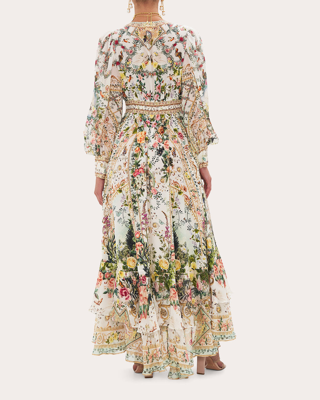 Tiered Crystal-Embellished Printed Silk-Crepe Maxi Dress