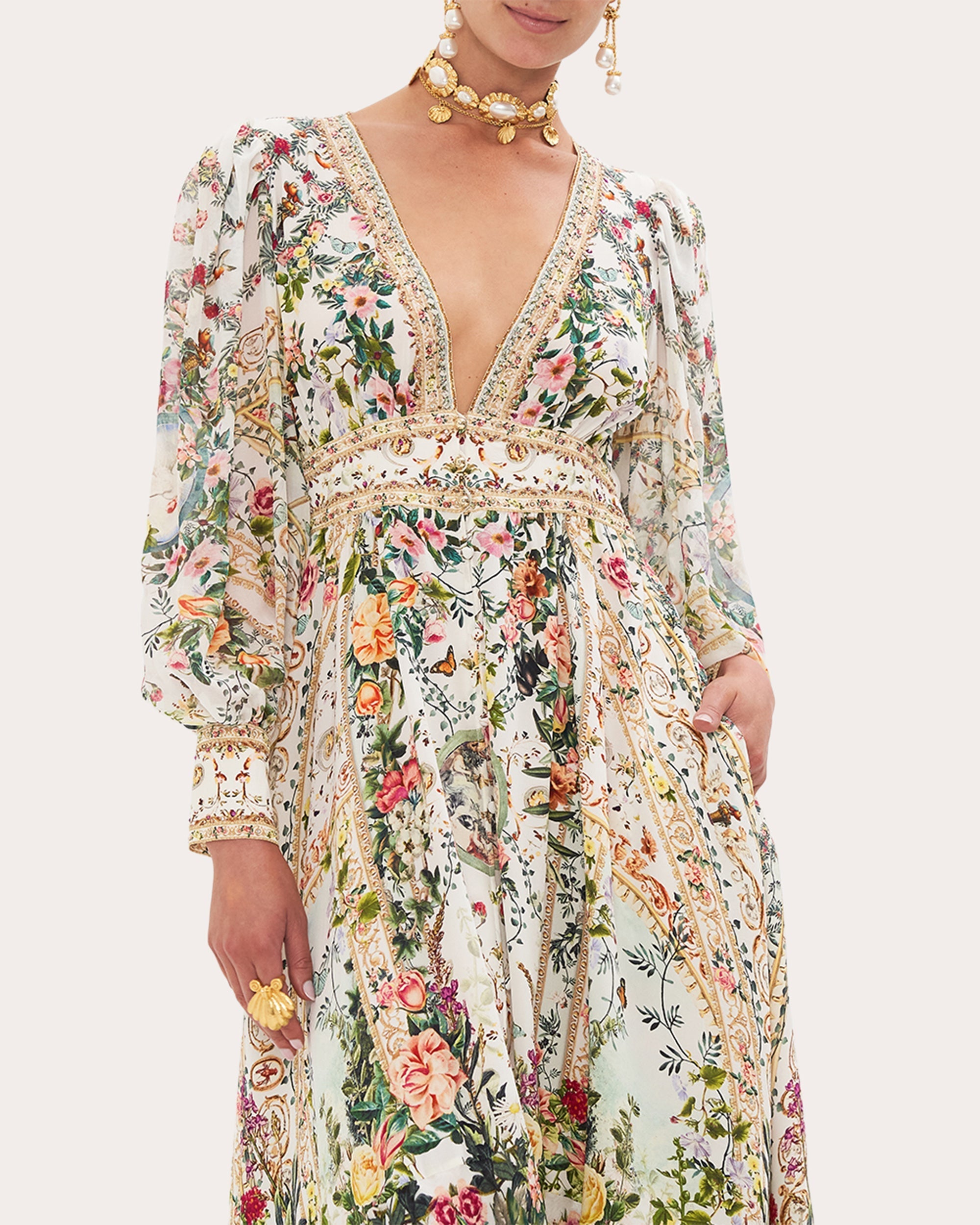 Tiered Crystal-Embellished Printed Silk-Crepe Maxi Dress