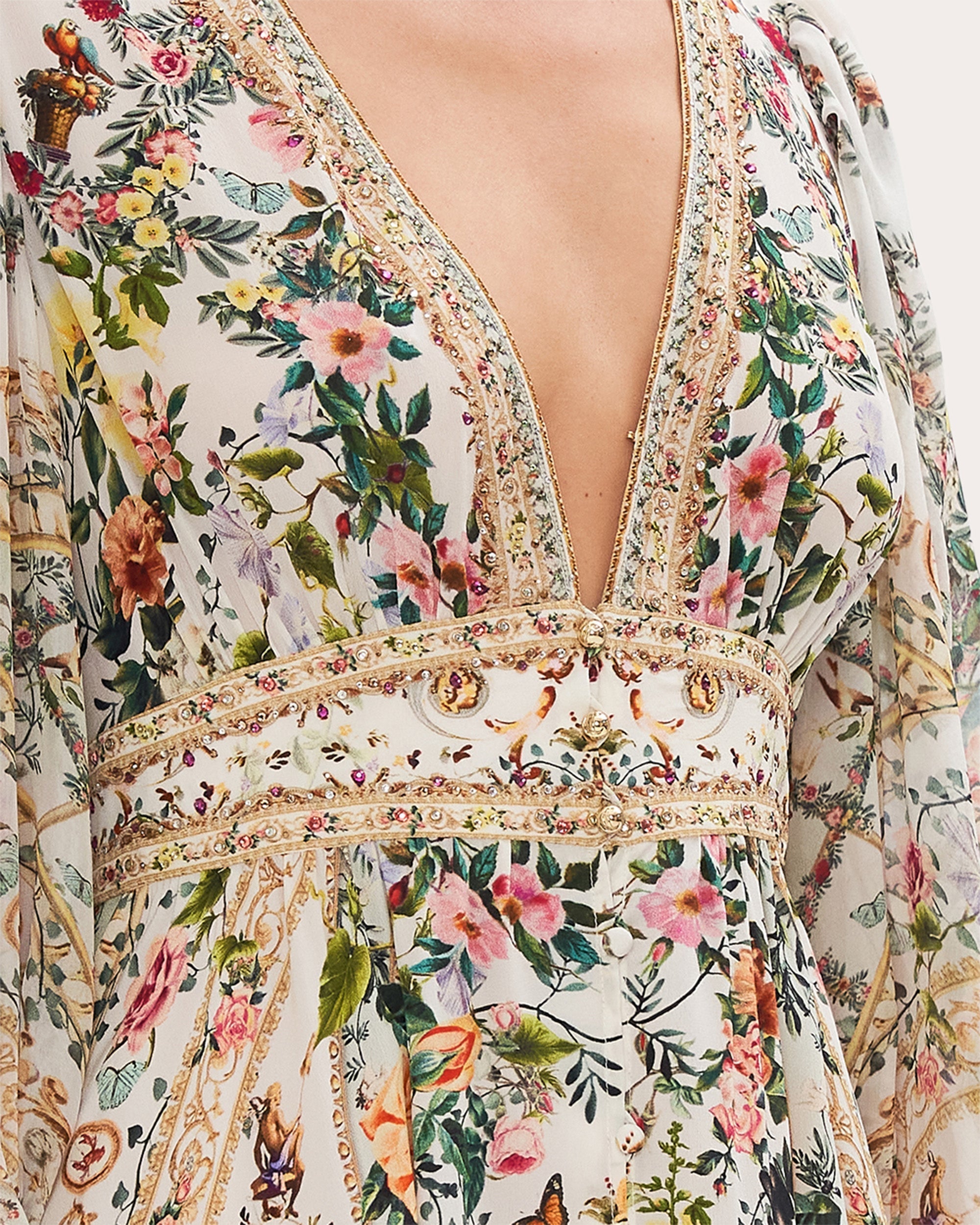 Tiered Crystal-Embellished Printed Silk-Crepe Maxi Dress