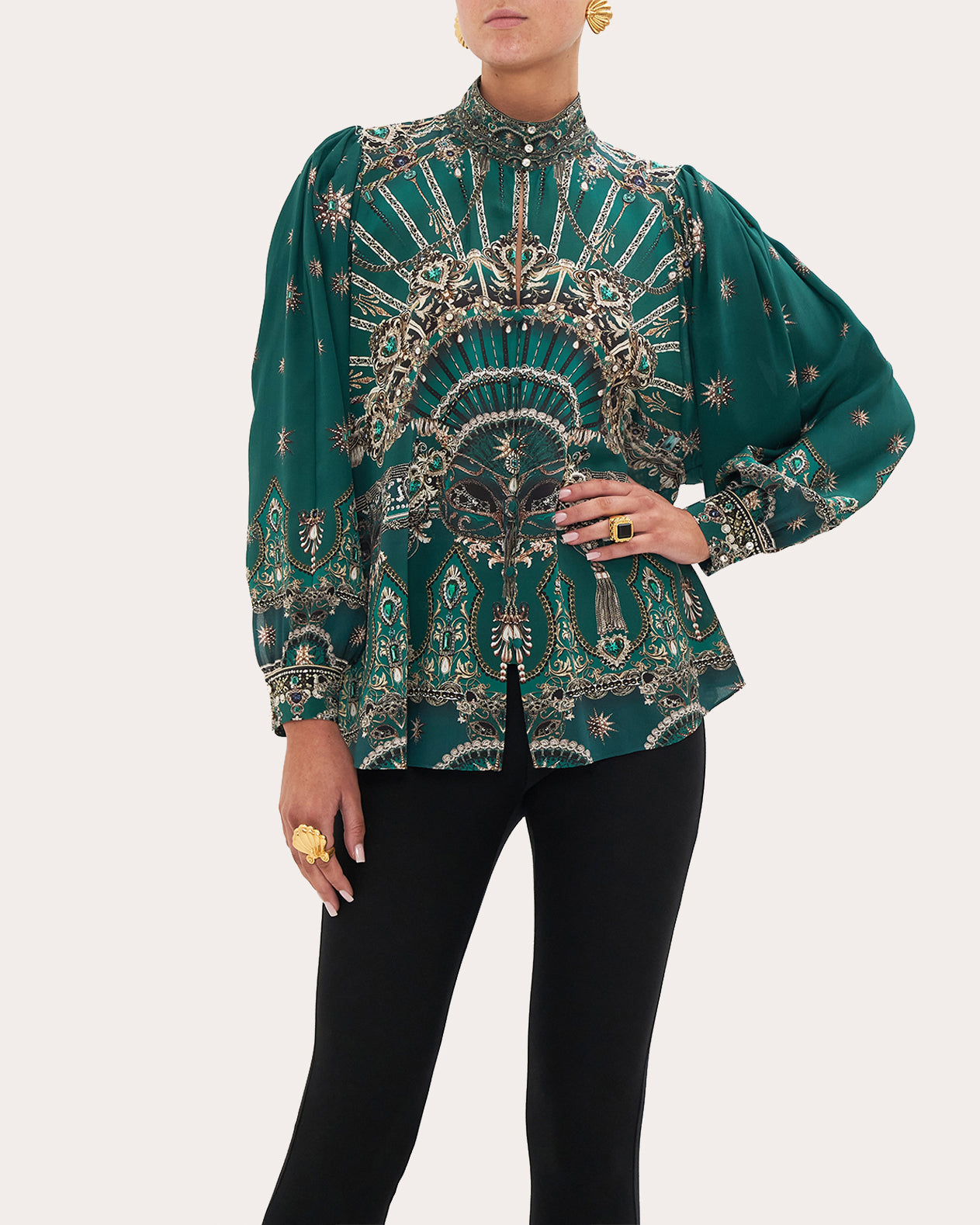 Blouson-Sleeve Swing Blouse
