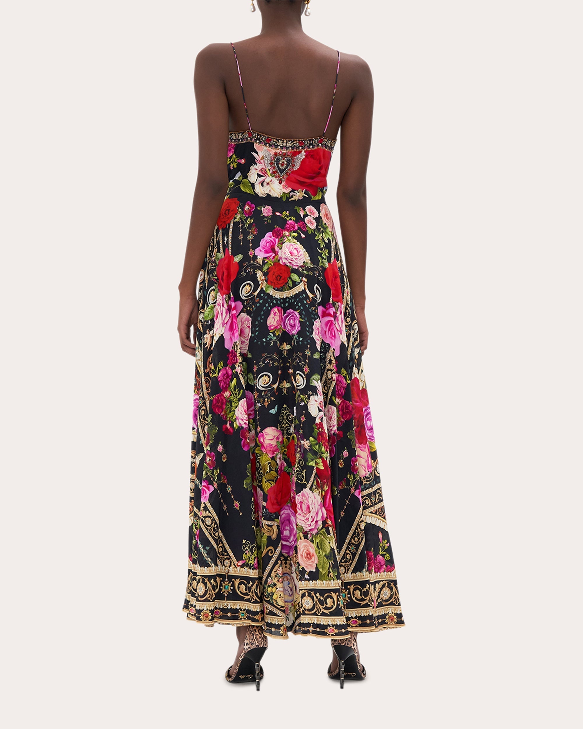 Crystal-Embellished Printed Silk-Crepe Maxi Dress