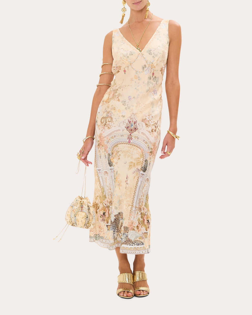 Printed Silk-Blend Jacquard Midi Dress