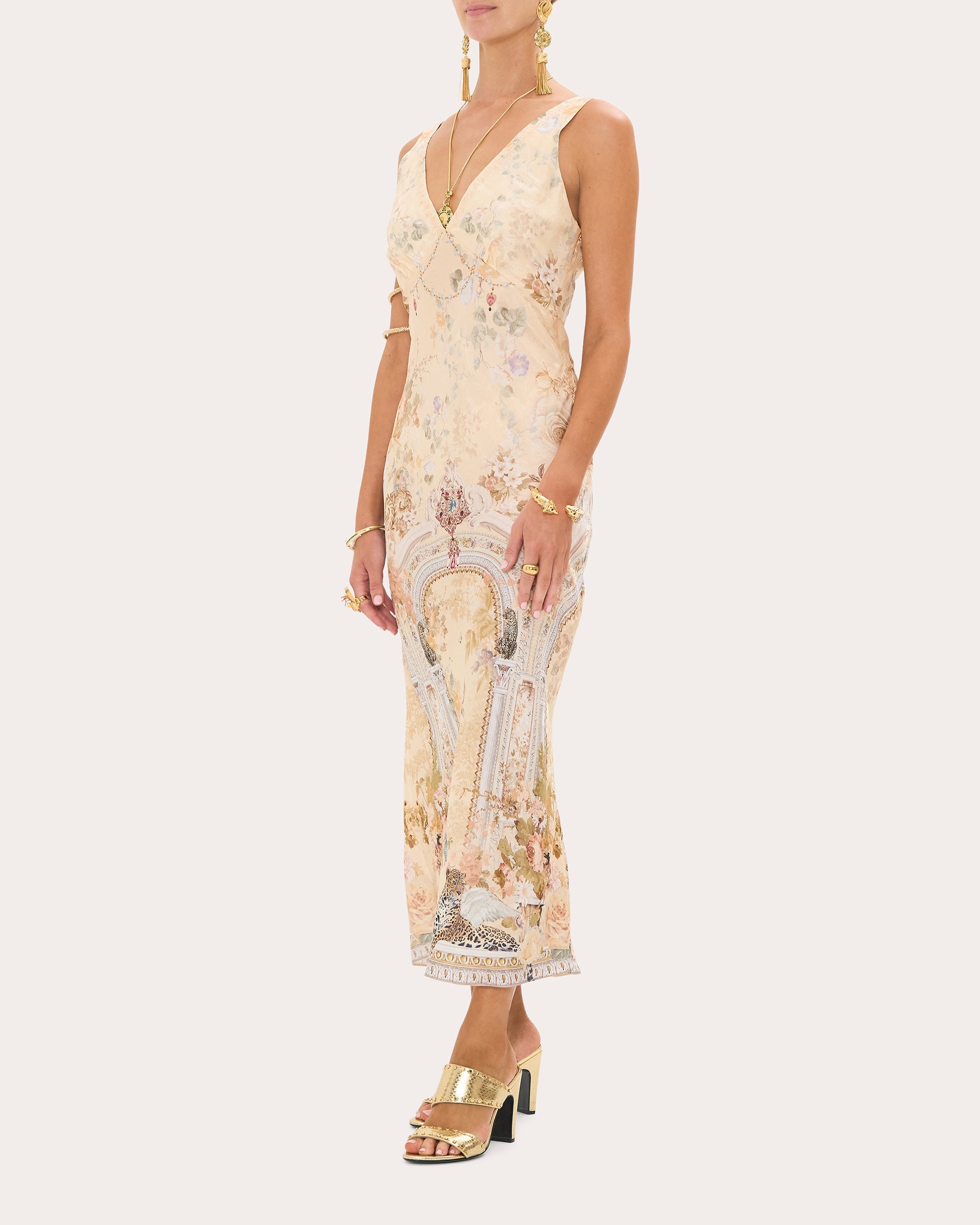 Printed Silk-Blend Jacquard Midi Dress