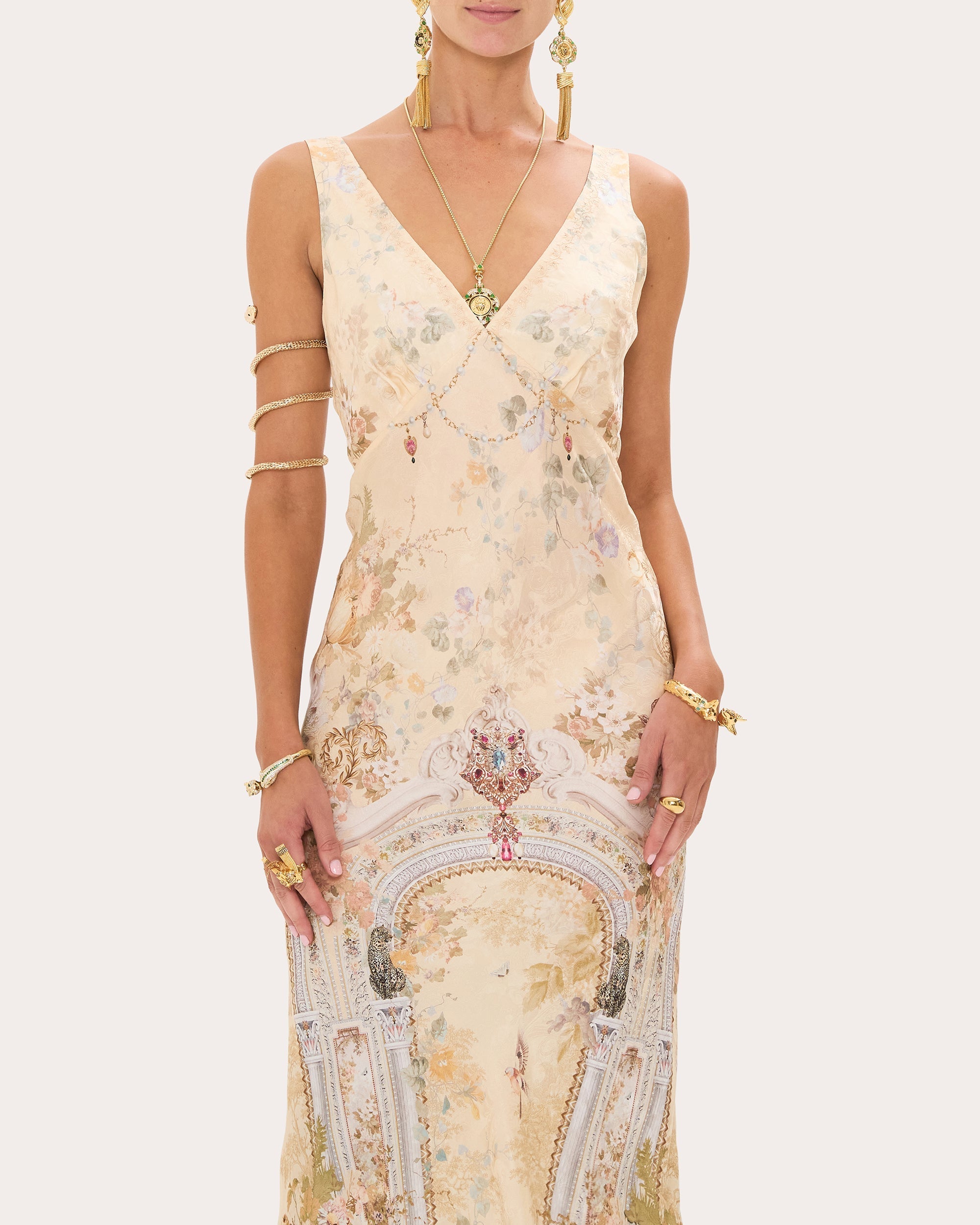 Printed Silk-Blend Jacquard Midi Dress