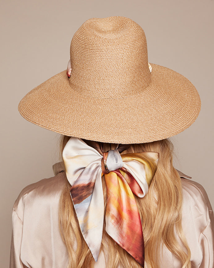 Cassidy Satin Scarf-Trimmed Wide-Brim Fedora
