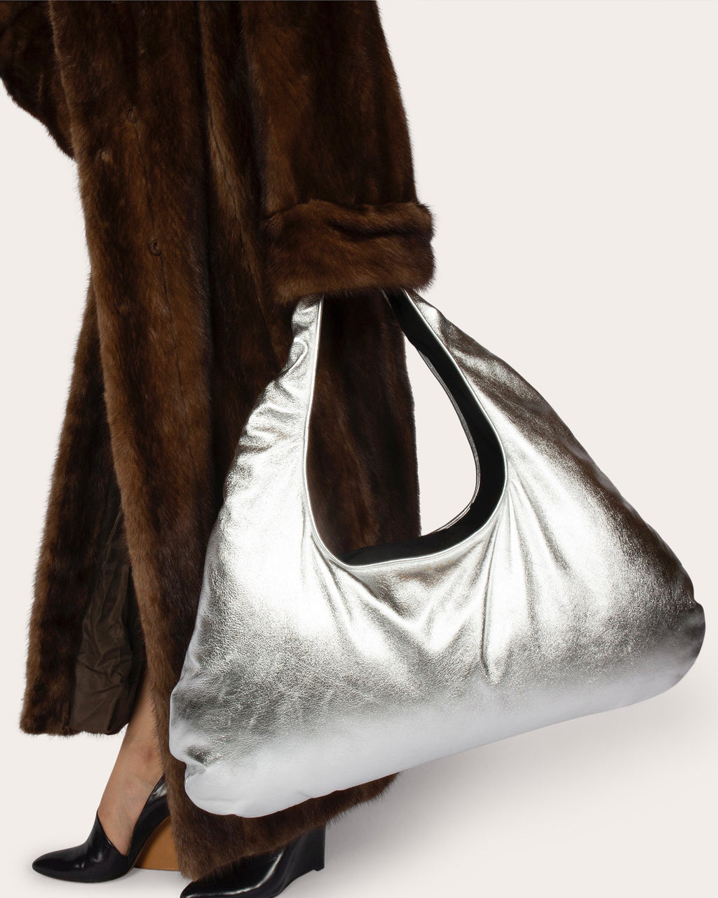 Large Cloud Metallic-Leather Shoulder Bag