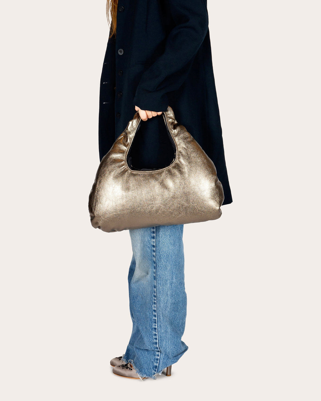 Medium Cloud Metallic-Leather Shoulder Bag